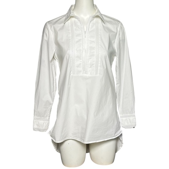 Anne Fontaine Louane White Long Sleeve Blouse 1/2 Zip Womens Top Size 40, US 6-8 - Picture 2 of 11